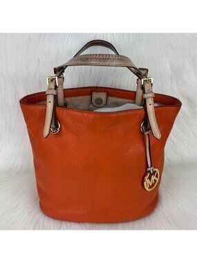 Michael Kors Jet Set Travel Medium Tote Burnt Orange Pebbled Leather Tan Straps
